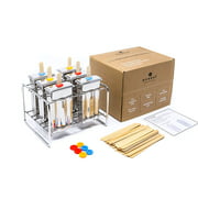 Ecozoi Eco-Safe Stainless Steel Popsicle Molds and Rack - 6 Ice Pop Makers   30 Reusable Bamboo Sticks   12 Silicone Seals   1 Rack