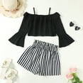 thumbnail image 3 of 8Y Big Girls Clothes Big Girls Outfits 8-9 Years Girls Long Sleeve Off-the-shoulder Suspender Top Stripe Shorts 2PCS Clothing Set Black, 3 of 8