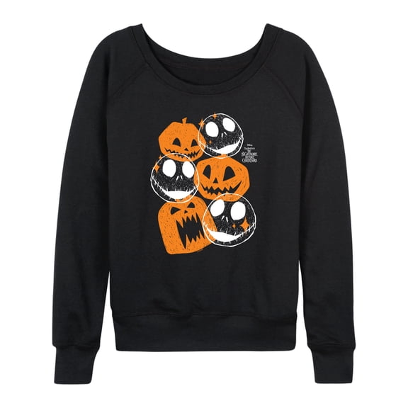 The Nightmare Before Christmas - Pumpkin Heads Lightweight French Terry Wide Neck Long Sleeve Graphic Shirt