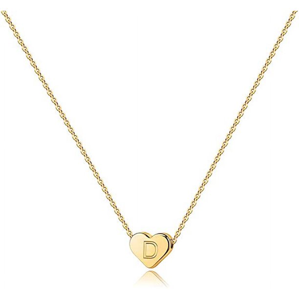 Collares con inicial de corazón para mujeres y niñas – Collar con colgante de alfabeto con letras de corazón relleno de oro de 14 quilates, pequeños collares con inicial para mujeres y niños