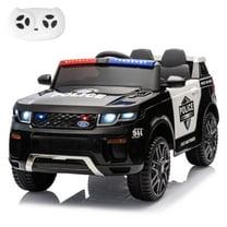 MUKIDY Electric Police Car for Kids, 12 Volt Kids Ride on Toys w/ Music, Megaphone, Remote, Bluetooth - Black