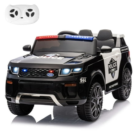MUKIDY Electric Police Car for Kids, 12 Volt Kids Ride on Toys w/ Music, Megaphone, Remote, Bluetooth - Black