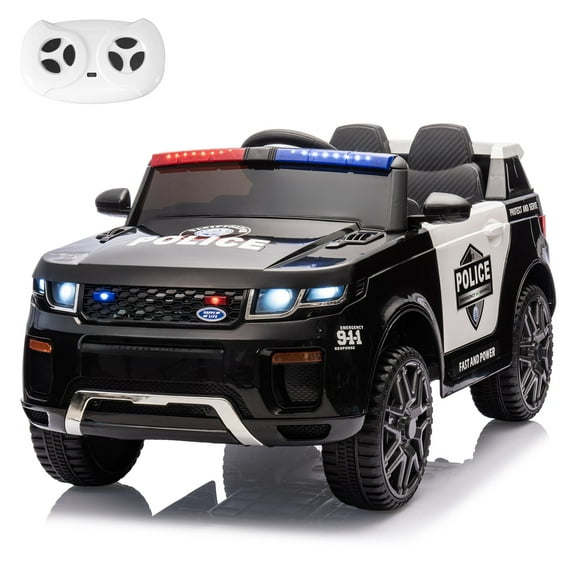 MUKIDY Electric Police Car for Kids, 12 Volt Kids Ride on Toys w/ Music, Megaphone, Remote, Bluetooth - Black