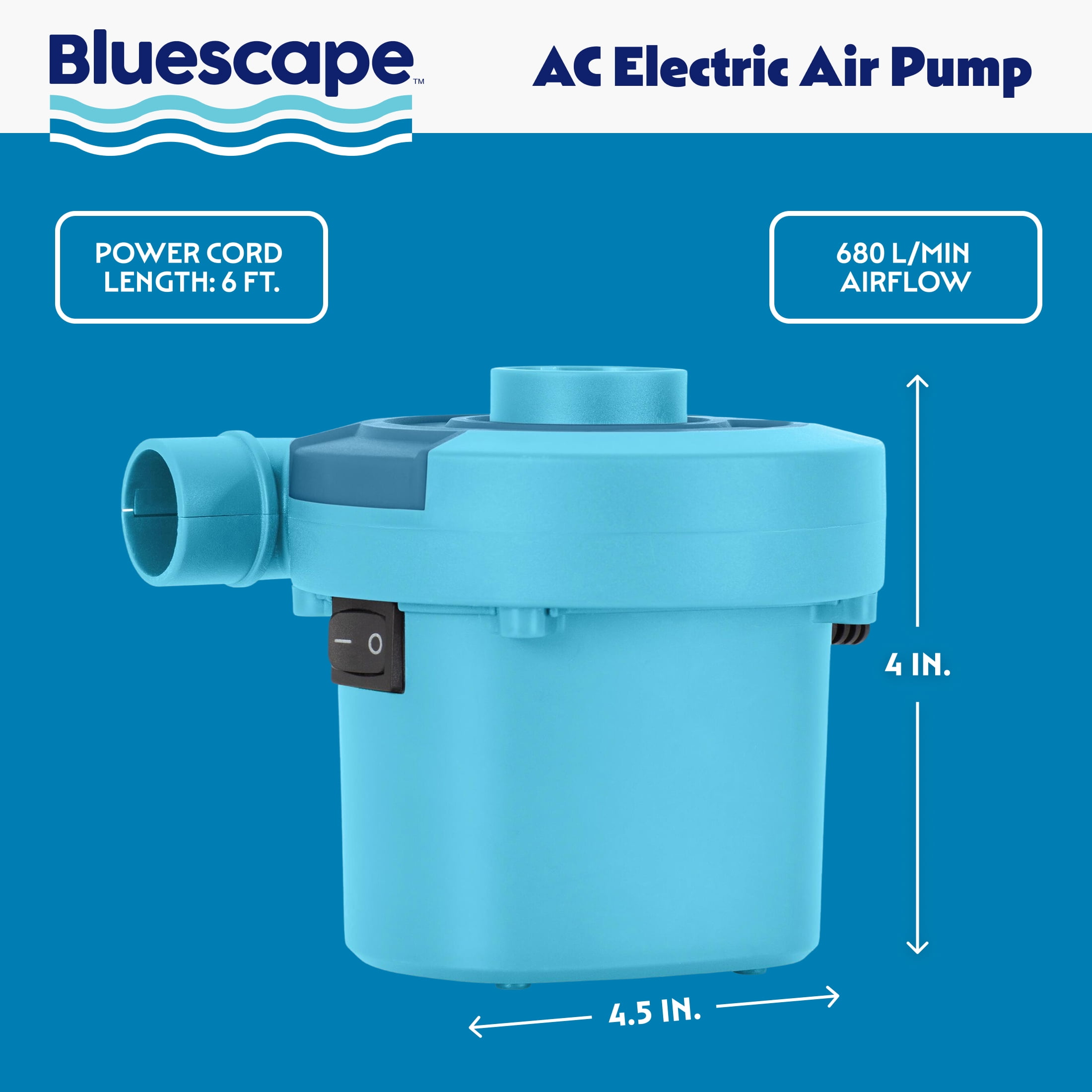 Bluescape Sidewinder AC Electric Air Pump with Multiple Valve Adapters, 110-120V, Blue