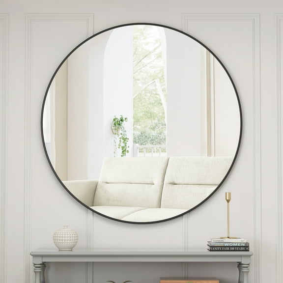 M optimized 48" Circle Mirror Frame Round Bathroom Vanity Wall Mount Mirror for Living Room Bedroom Entryway Home Decor, Black