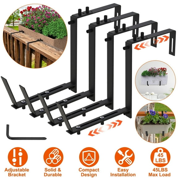 iMounTEK Adjustable Planter Window Box Planters Heavy Duty Wall Mount Holder for Windowsills, Garden, Fences, and Balcony 4PCS