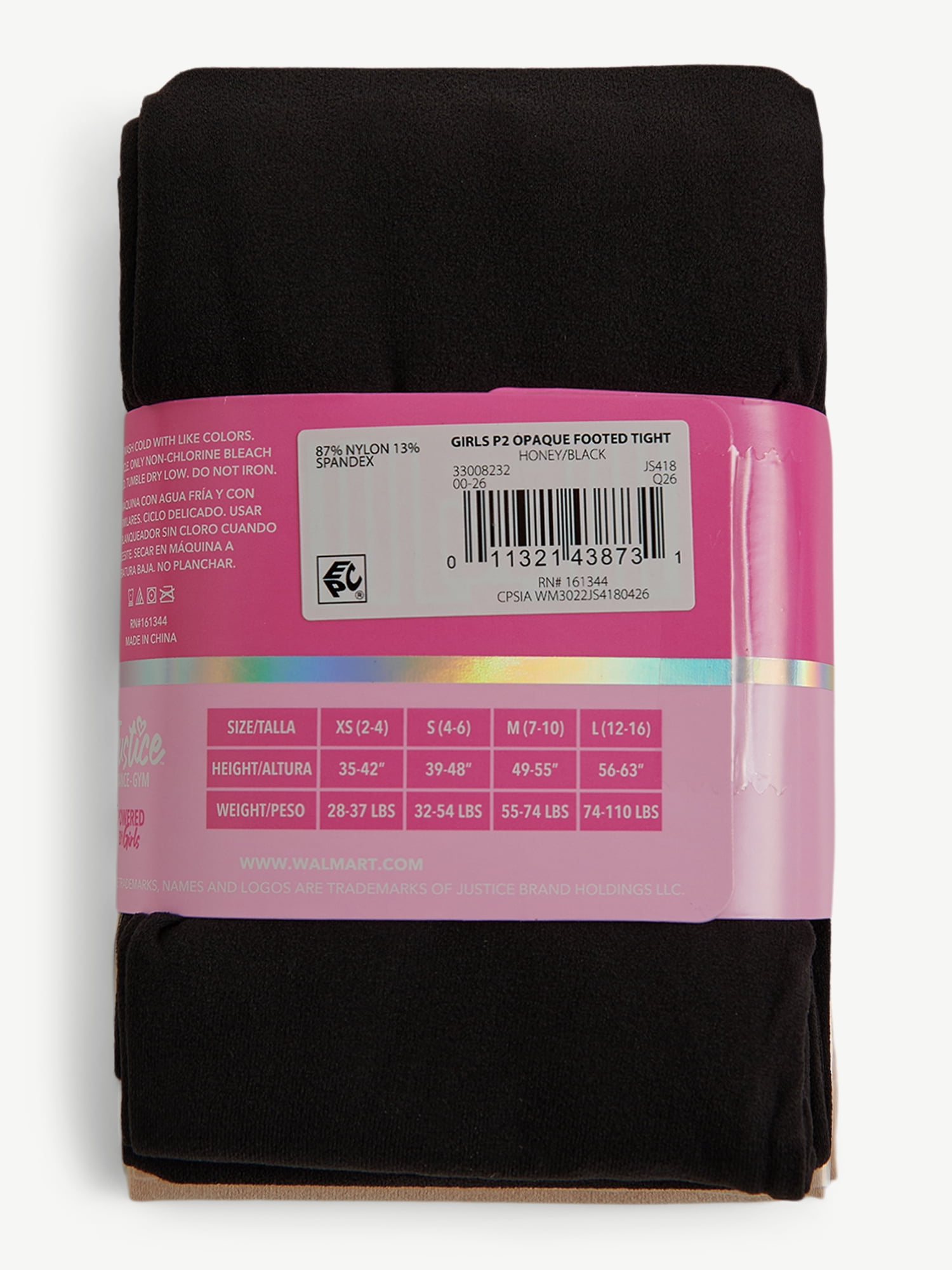 Justice Opaque Footed Ballet Tights for Girls, Sizes 2-16, 2 Pairs