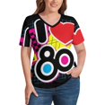thumbnail image 4 of I Love The 80's Retro Heart V Neck Fashion Oversize T-Shirt Short Sleeve Shirt Tops, 4 of 8