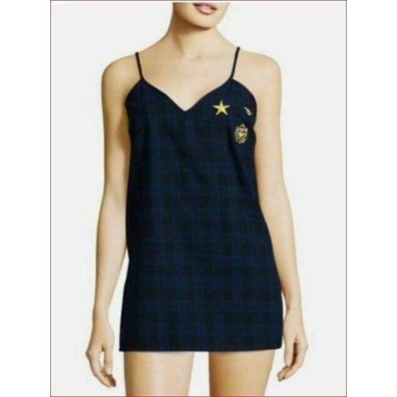 new SAM EDELMAN women tank shirt top S7118 navy plaid cotton L $46