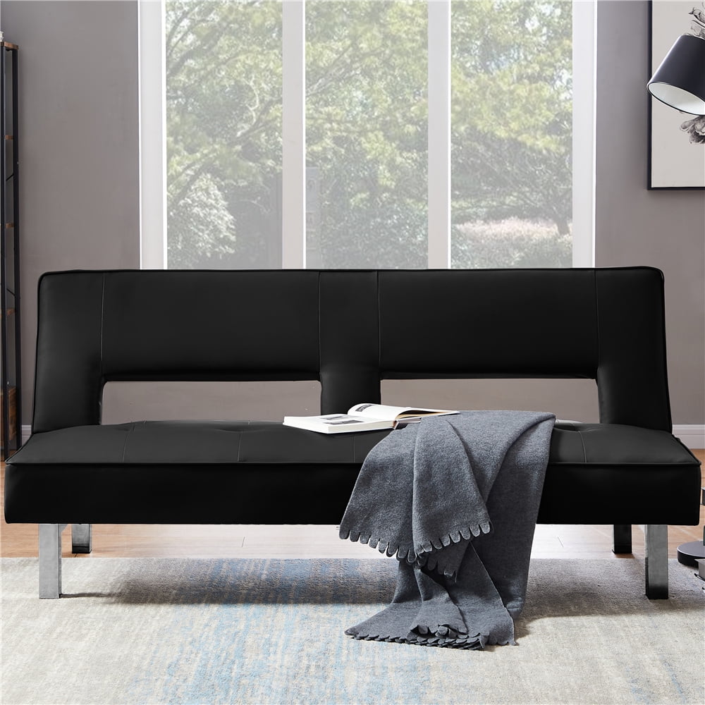 Couch And Sofa Pu Leather Sleeper Bed With Armrest Convertible Futon Couches Sofas W Metal Legs Small Spaces Recliner Living Room Furniture Loveseat Black Lll2058 Com Couch And Sofa Pu Leather Sleeper, Small Convertible Sofa Sleeper