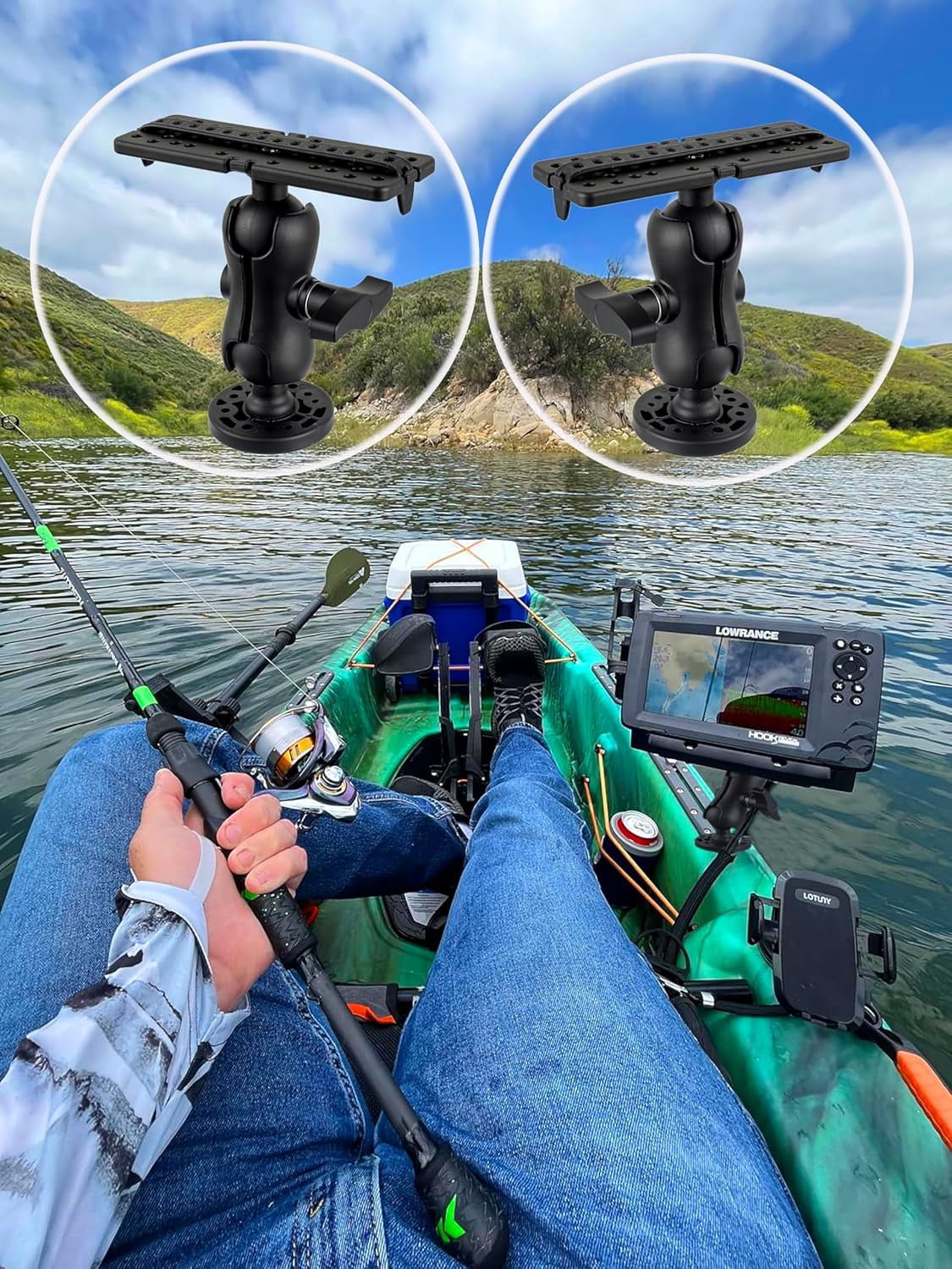 Aniceparthy Fish Finder Mount Base,With Rotation Ball-Mount Fish Finder Bracket,Nylon & Silicone Steel Electronic Fish Finder Holder,for Marine Boat Kayak Pontoon Canoe,Kayak Accessories
