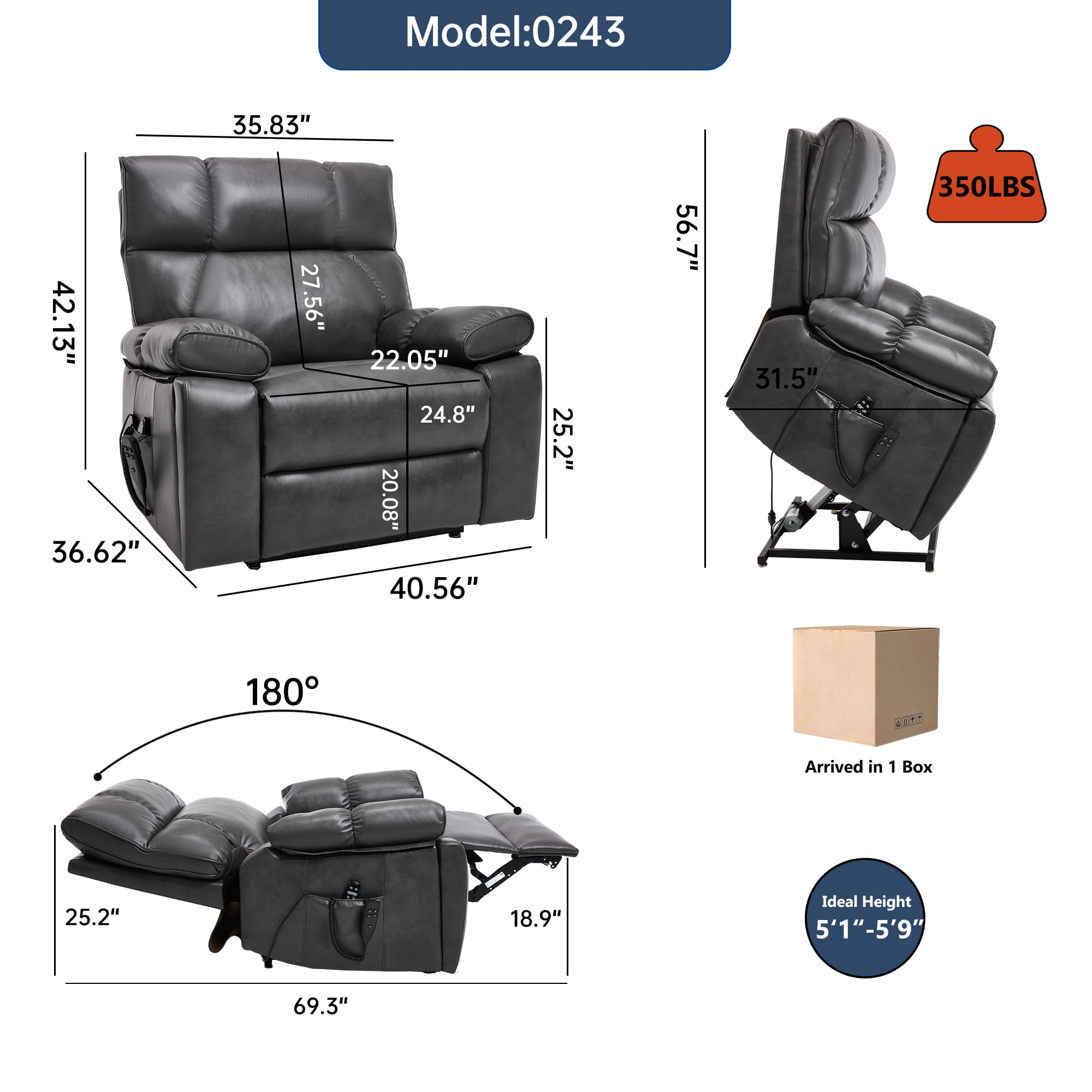 SEGMART Recliner Chair with Remote Control for Adults, PU Leather Single Recliner Chair w/ Bread-Type Thick Handrail & Side Pocket, for Home, Living Room, Lounge, 330lbs, S12548