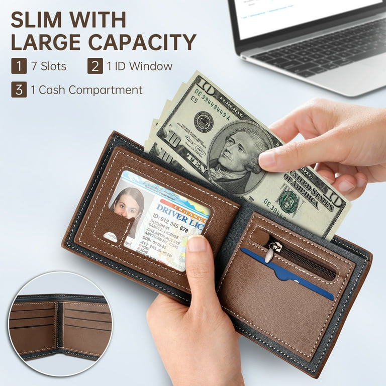 RFID Men’s Wallets, Stylish Bifold Wallets with 7 Credit Credit Cards 1 ID Window, Slim Minimalist Front Wallet/Credit Card Holder, Great Gift For Men
