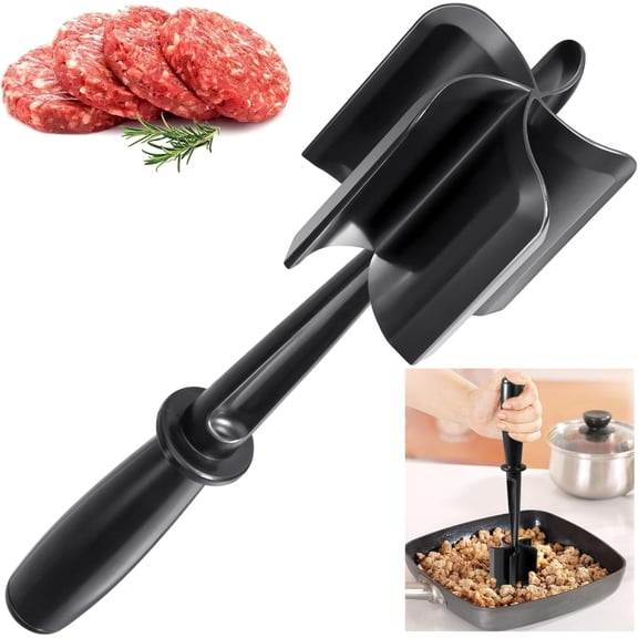 Mince Masher, Ground Beef Meat Masher with 5-Blade Head, Versatile High-Temp Heat-Resistant Hamburger Meat Chopper, Non-Stick Mince Meat Shredder for Ground Turkey/Beef, Nylon Utensil Cookware