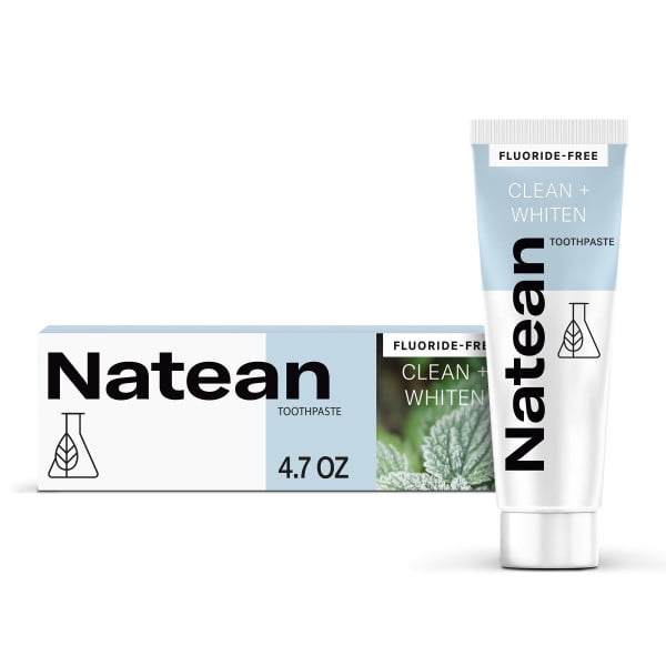 Natean Clean + Whiten Fluoride Free Whitening Toothpaste, Clean Mint - 4.7 oz Tube