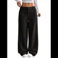 thumbnail image 1 of Pantalones Anchos de para Mujer, Rectos, con Botones y Cremallera Frontal, y Bolsillos Negro S, 1 of 10