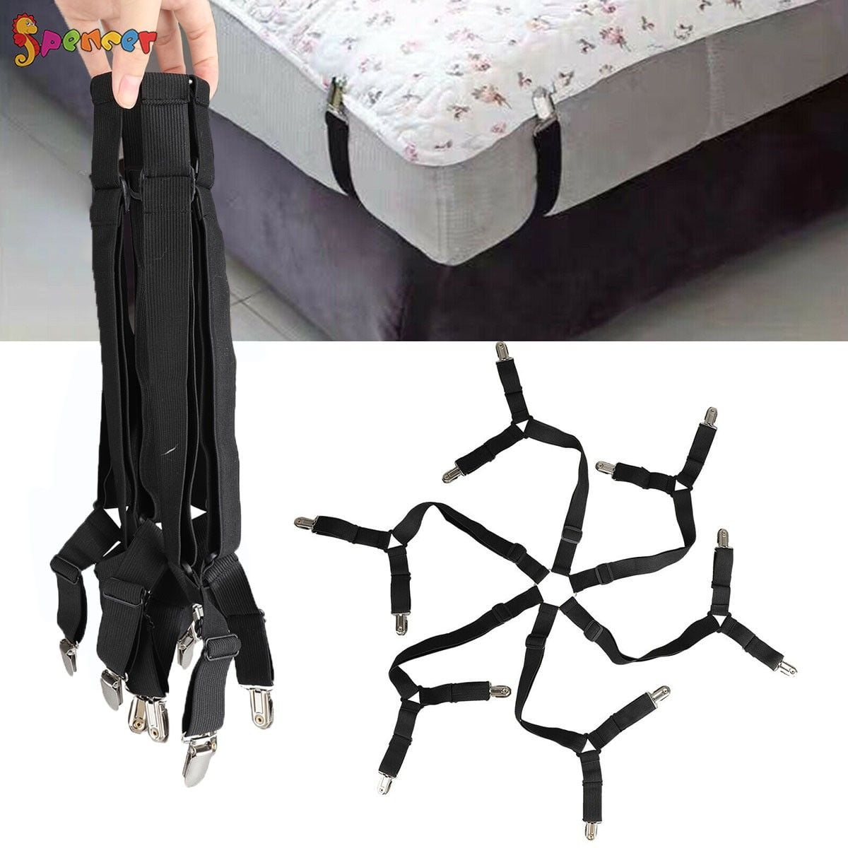 Elastic Crisscross Bed Mattress Sheet Straps Clip Gripper Fastener Suspender 