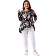 thumbnail image 3 of DARING DIVA Women's Plus Size Crew Neck Lace Trim A-Line Floral Blouse 4X Black, 3 of 6