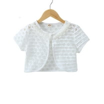 WIBACKER 1-8T Toddler Kid Knit Cardigan Shrug Girls Short Sleeve Pearl Flower Bolero Shoulder Jacket