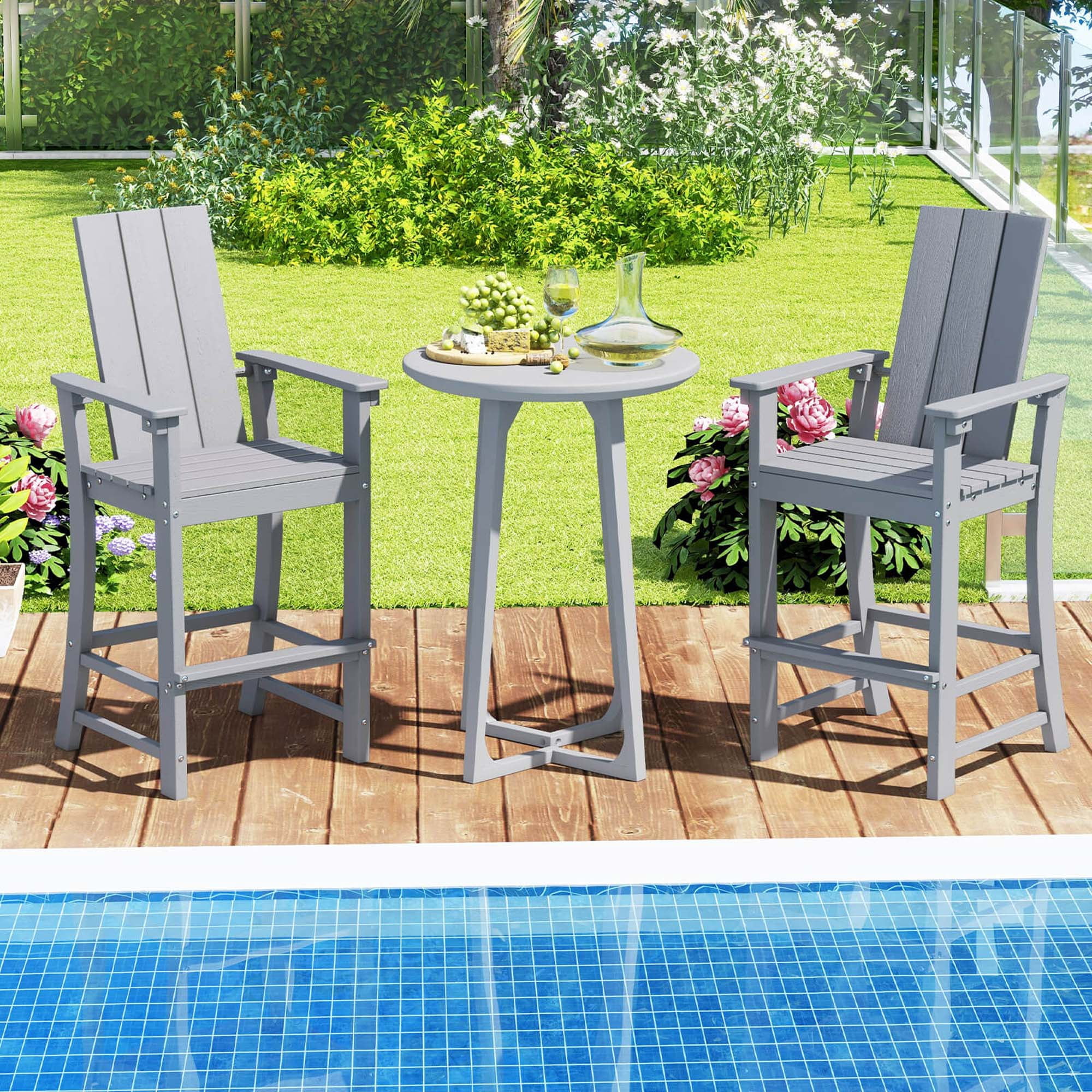 Costway Tall Adirondack Chair with Ergonomic Backrest Armrests & Footrest for Backyard Gray