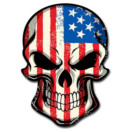 American Flag Skull Head Military Sticker Decal Badass America Murica Large 8"