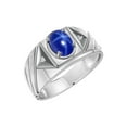 thumbnail image 3 of RYLOS Men's Rings Sterling Silver Rings Classic Designer Style 8X6MM Oval Gemstone & Diamond Ring Blue Star Sapphire Birthstone Rings For Men Size 13, 3 of 7