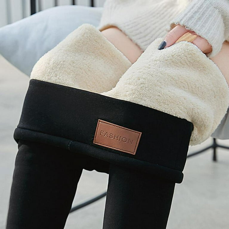 Women Thermal Thick Warm Fleece lined Fur Winter Tight Pencil Leggings  Pants Black