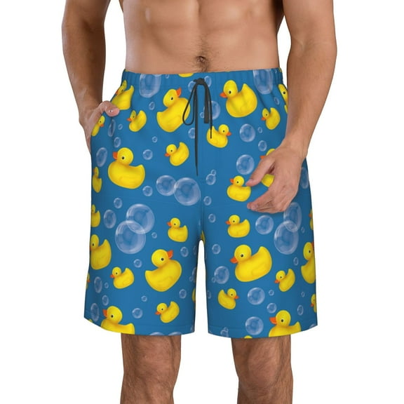 Logiee Rubber Duck Print Mens Swim Trunks Quick Dry Board Shorts,Breathable Hawaii Beach Shorts Swimwear Bathing Suits-Small