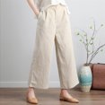 thumbnail image 4 of Pantalon Neuf Dixièmes Ample à Jambe Grand Mince en Coton et Lin Uni pour Femme Blanc TG, 4 of 7