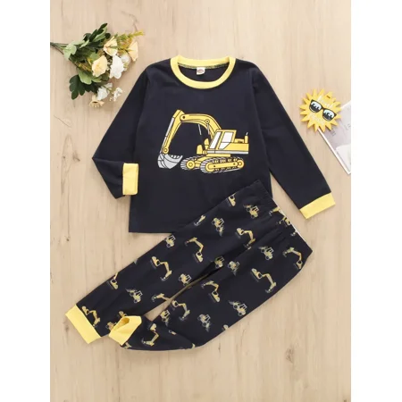 

HAIMAIChristmas Family PajamasHAIMAIChristmas Family PajamasChristmas Price Cuts 2pcs Boys Casual Wear Cartoon Excavator Print Long Sleeve Pajamas