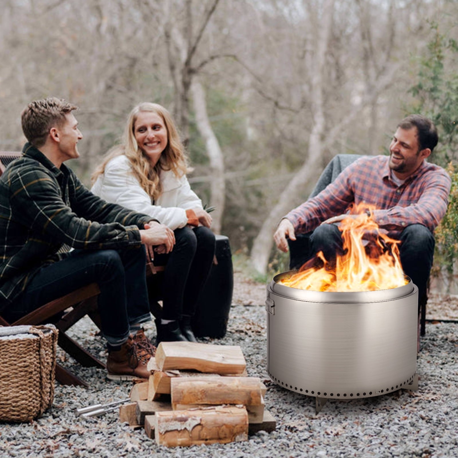 27" Smokeless Fire Pit with Adjustable Airflow, 304 Stainless Steel Wood-Burning Firepit, 360° Heat & Secondary Burn Technology, Portable Outdoor Fire Bowl for Camping, Backyard, Family Gatherings