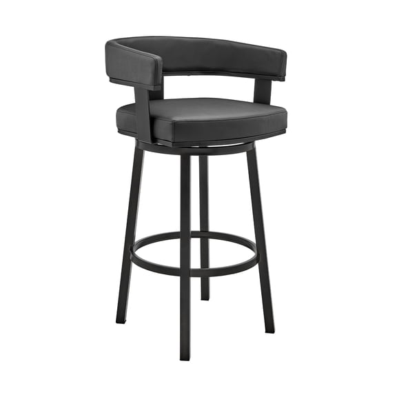 Swivel Bar Stool - 30" Bar Height - Black Faux Leather SeatFinish - Modern Design