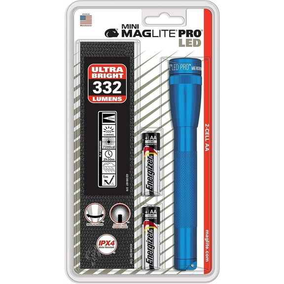 Maglite Mini Pro Led Flashlight, SP2P11H LED 2 Cell AA PRO Flashlight Blue