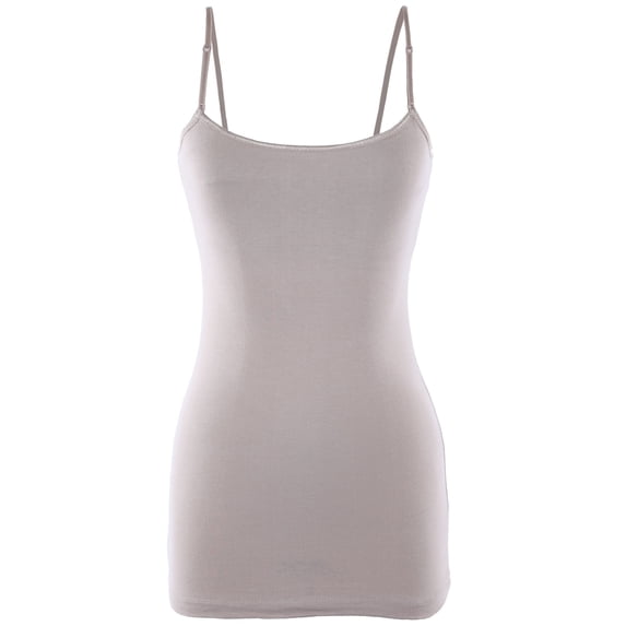 Ola Mari Junior Size BUILT-IN Shelf Bra Adjustable Spaghetti Strap Solid Camisole Tank Top, Light Mocha, Large