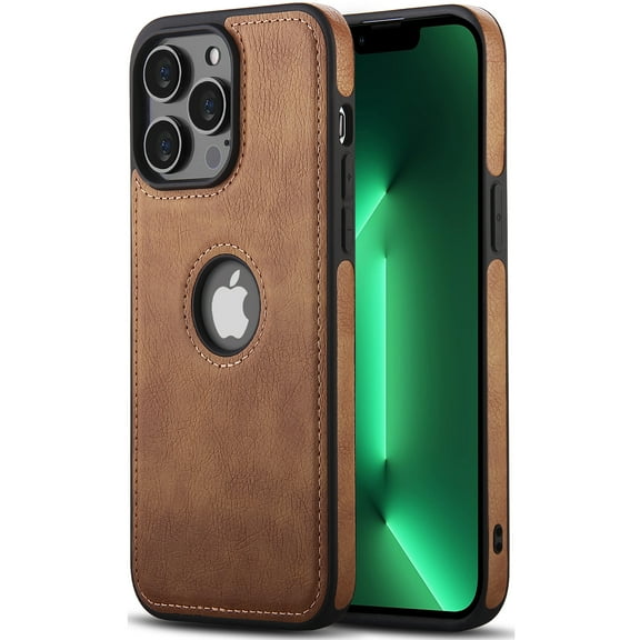 AIOVETEAB Compatible with iPhone 13 Pro Max Case Premium Leather TPU Hybrid Case Cover,Brown