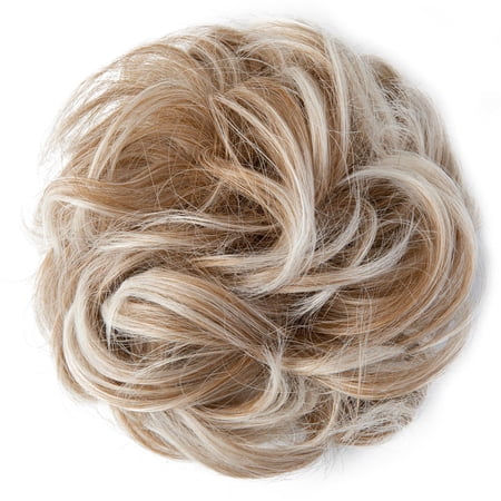 Namzi Messy Bun Hair Piece Wavy Curly for Women Hair Bun Hair Piece with Elastic Band Scrunchies Stretchy Fluffy Chignon Ponytail Hairpieces Updos for Women Golden White
