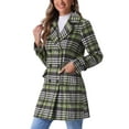 thumbnail image 4 of Abrigo de cuadros de doble botonadura con solapa de muesca de manga larga para mujer Inspire Chic XL verde claro, 4 of 6