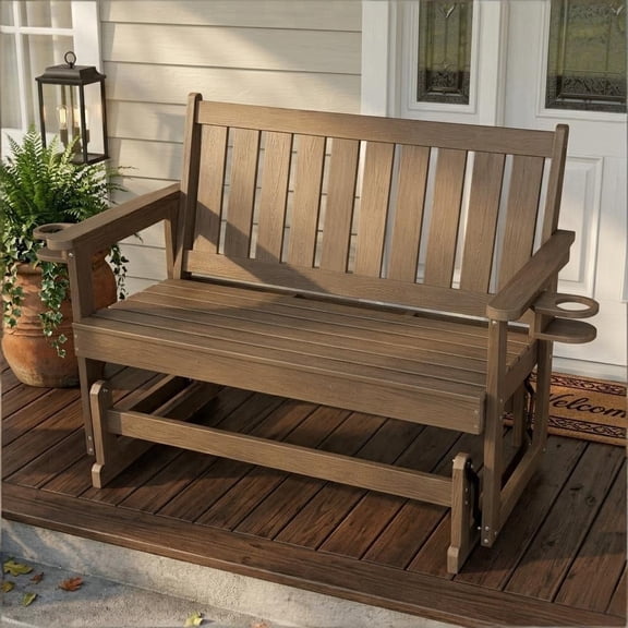 Innovaze Poly Lumber Patio Glider, Durable HIPS Material, Weather-Resistant Swing Bench for Outdoor Porch Garden (Deep Brown, 2-Seater)