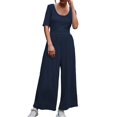 thumbnail image 1 of HBFAGFB Combinaisons pour Femmes Col Rond Manches Courtes Confort Ample Pantalon Large Bleu Taille L, 1 of 6