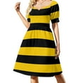 thumbnail image 3 of Vestido de manga corta con estampado de abejas y rayas negras y amarillas para mujer Vestido largo de verano para mujer, 3 of 7