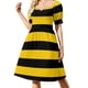 thumbnail image 1 of Vestido de manga corta con estampado de abejas y rayas negras y amarillas para mujer Vestido largo de verano para mujer, 1 of 8