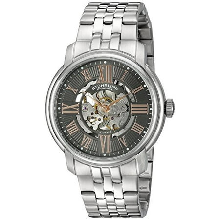 Stuhrling 812 03 Mens Atrium Automatic Self Wind Skeleton SS Link Bracelet Watch