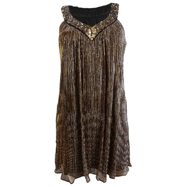 Donna Ricco Women's Sequined Metallic Shift Dress (2P, Black/Gold)