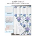 thumbnail image 2 of No Hook Shower Curtain with Snap in Liner,Hydrangea Flower Eucalyptus Leaf Waterproof Bath Curtain Double Layers with See Through Top Window,Blue Floral Watercolor Hotel Shower Curtains 72x72in, 2 of 9