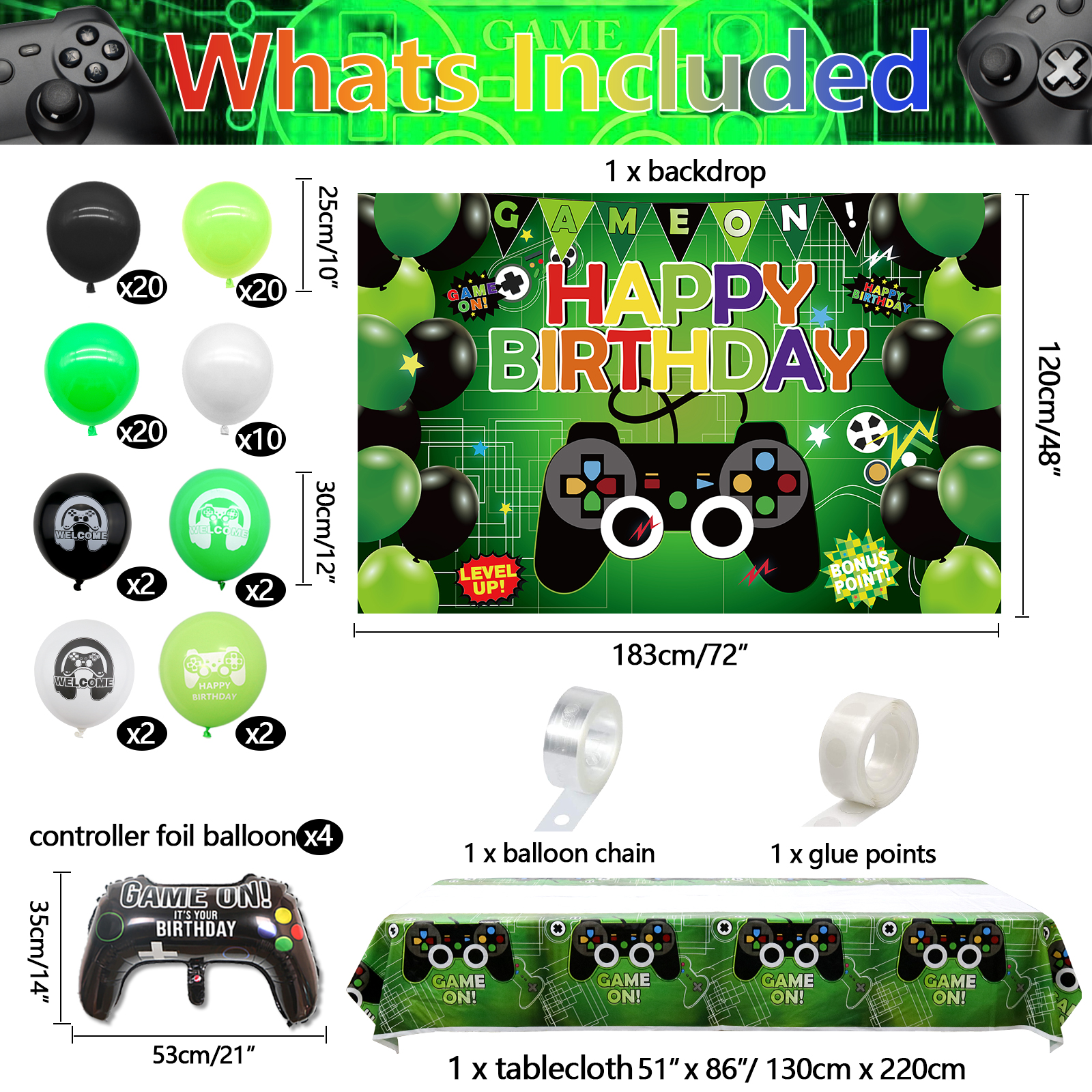 Hegbolke Video Game Happy Birthday Party Decoration Kits, Green, 82 Count