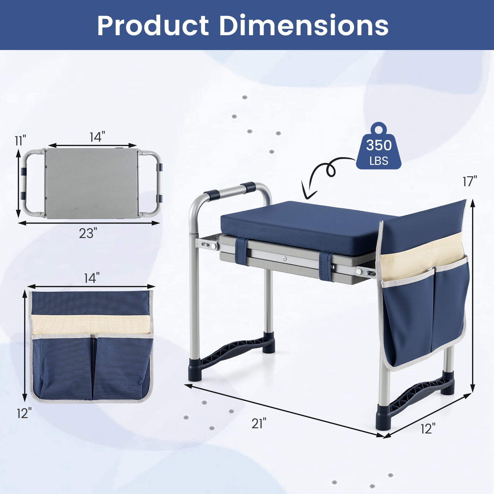 Costway Garden Kneeler and Seat, Foldable Gardening Stool with Wide EVA Foam Padding Navy