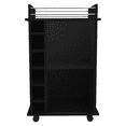 thumbnail image 3 of Black Rolling Bar Cart with Glass Door, 2 Shelves & Liquor Cubbies - Spacious Top Surface, Locking Casters - Mobile Serving Trolley for Home Bar, Kitchen, Dining Room, Party - 16.3" x 21.6" x 35", 3 of 8