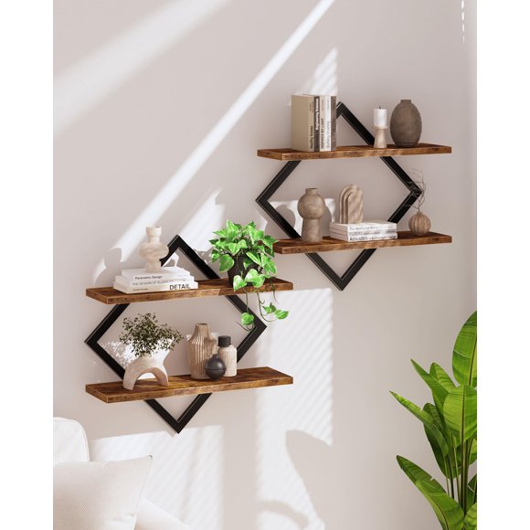Estantería flotante CHOEZON de 2 niveles para montar en la pared, rústica, marrón