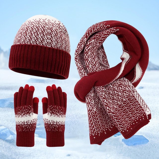 Knit Scarf And Touchscreen For Winter Warm And Cozy Three Piece Outdoor Bundle Scarf ,Hat,& Gloves