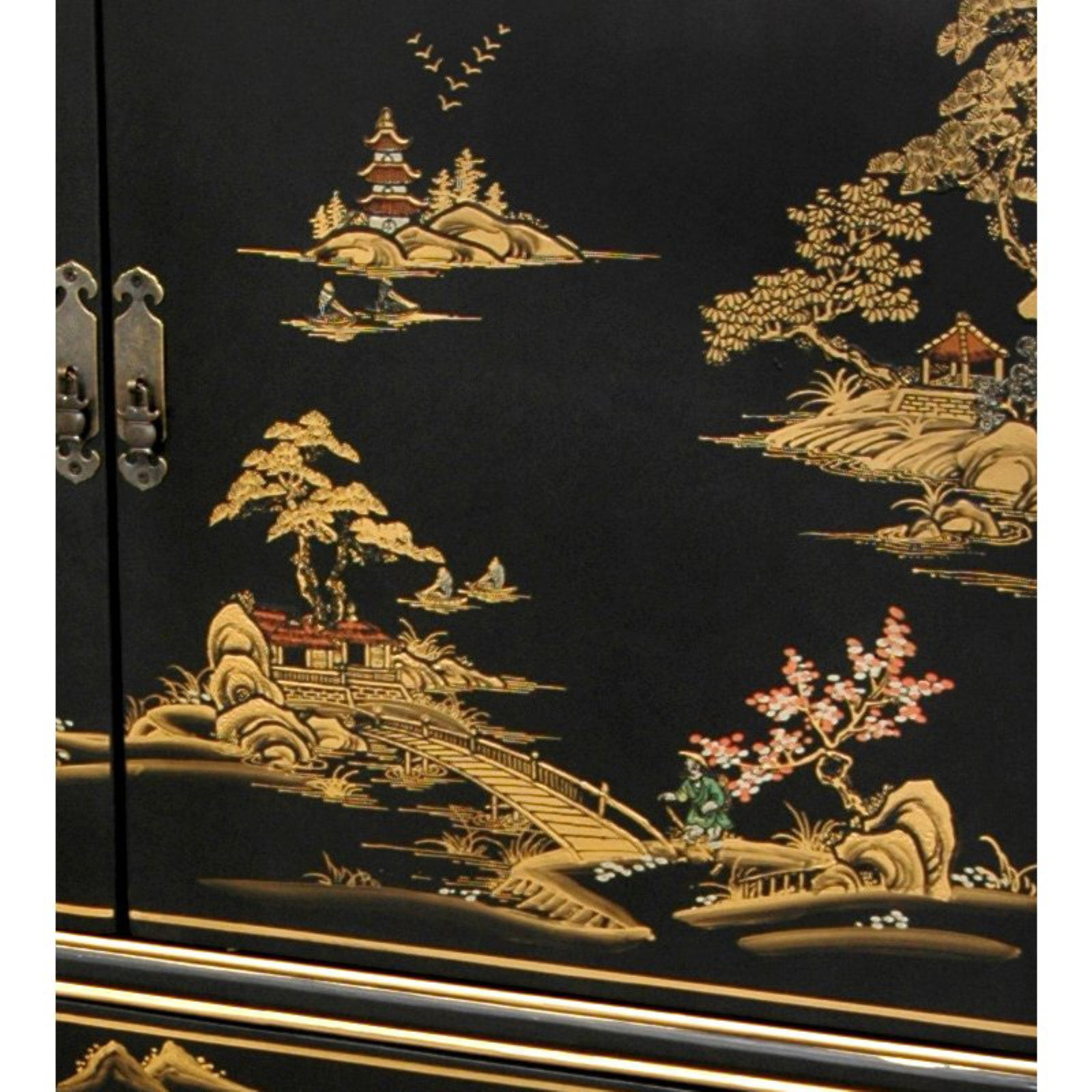 Oriental Furniture Black Lacquer Dresser, 42.00"W x 18.00"D x 48.00"H, decorative item, oriental design, any occasion, any room, hand crafted